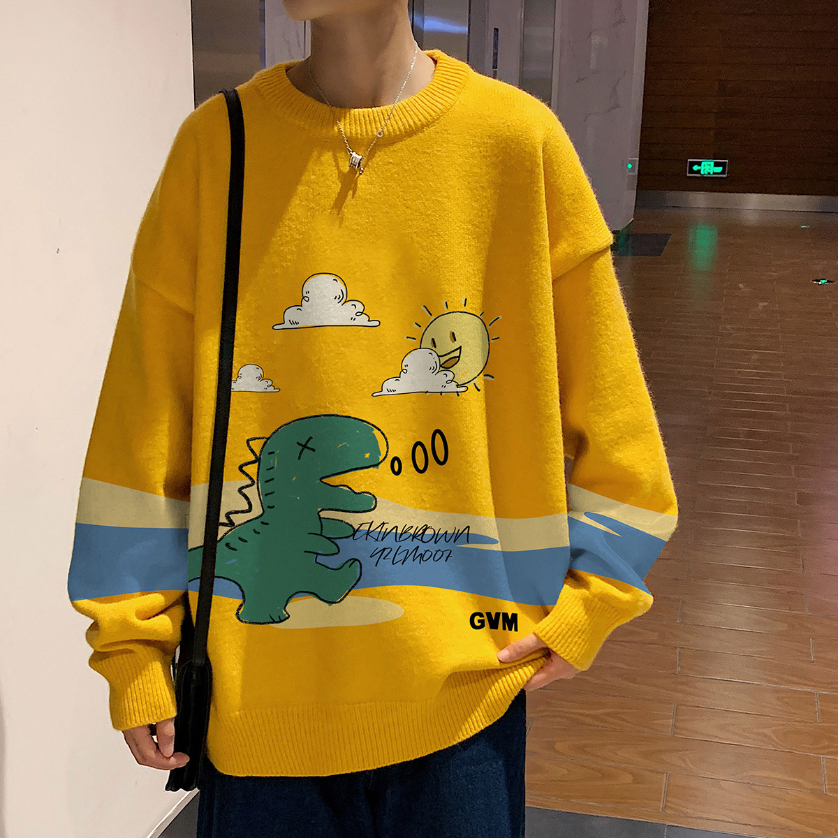 秋季港风长袖印花毛线毛衣男宽松休闲圆领套头针织衫线衣7744P48,男装针织衫/毛衣,星座227-7