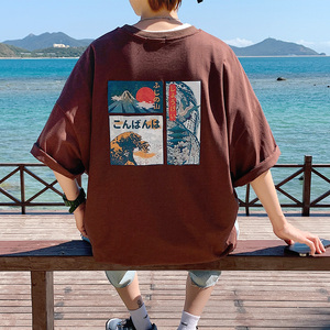 图案已注册港风日系中性休闲情侣大码风短袖T恤DT7645P30图片