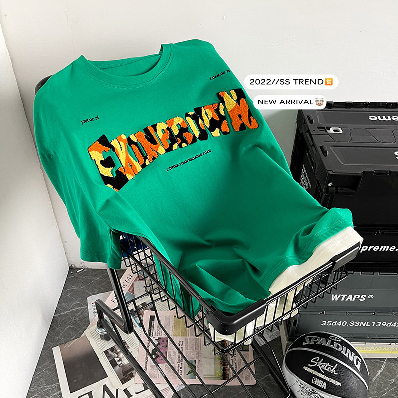 毛巾绣假两件休闲潮大码情侣圆领短袖T恤男购物车DT7756P38,男装T恤,星座227-7