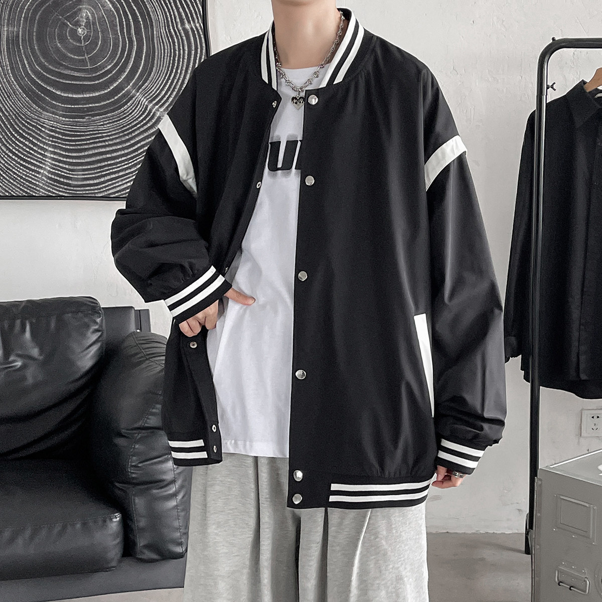 港风秋季潮牌休闲宽松外套男潮流潮棒球服夹克男7411P70图片