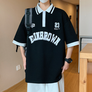 港风polo衫男休闲潮大码情侣风翻领短袖T恤男DP7741P45控图片