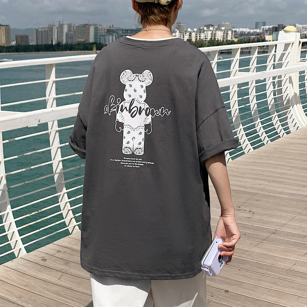图案已注册港风日系中性休闲情侣大码风短袖T恤DT7736P25,男装T恤,星座227-7
