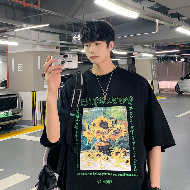 港风休闲运动情侣大码中性潮短袖T恤男DT7707P25,男装T恤,星座227-7