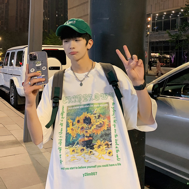 港风休闲运动情侣大码中性潮短袖T恤男DT7707P25,男装T恤,星座227-7