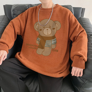 秋季港风长袖印花毛线毛衣男宽松休闲圆领套头针织衫线衣7930P48图片