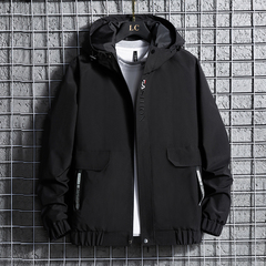 男大碼連帽工裝刺繡夾克外套