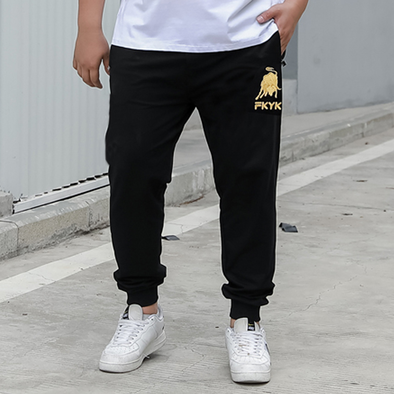 男束腳牛刺繡牛休閒運動褲  M-4XL - 5XL-9XL