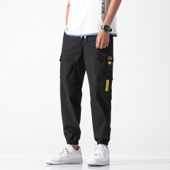 男日系春夏薄款彈力束腳工裝休閒長褲