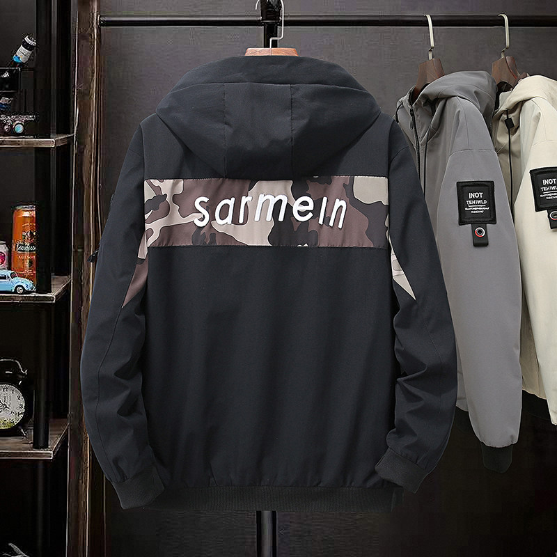 男日系拼接連帽夾克外套
