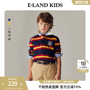 T恤 eland kids衣恋童装 男童POLO衫 春秋学院风条纹长袖