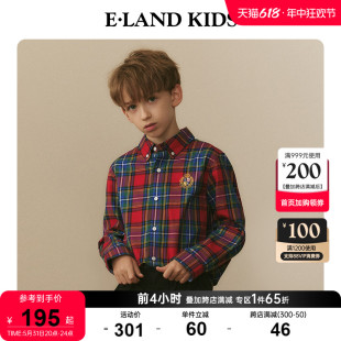 kids衣恋童装 eland 衬衫 新品 男童美式 纹长袖 2024年春季 学院风格