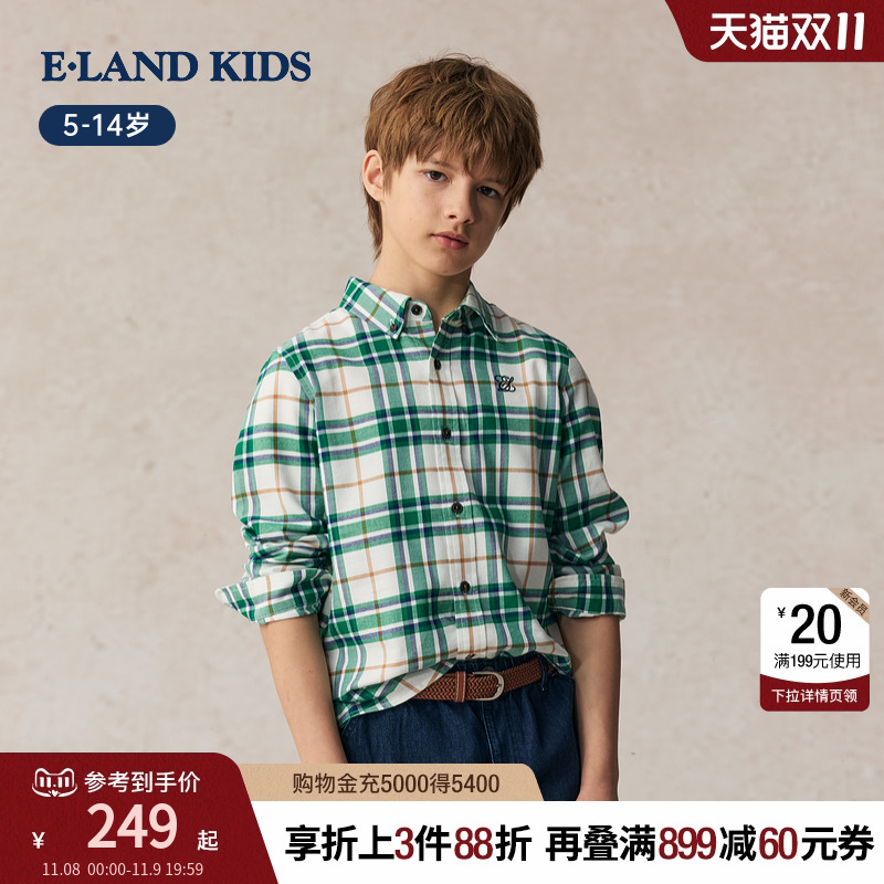 elandkids男女童学院风格子衬衫