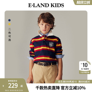 T恤 eland kids衣恋童装 男童POLO衫 春秋学院风条纹长袖