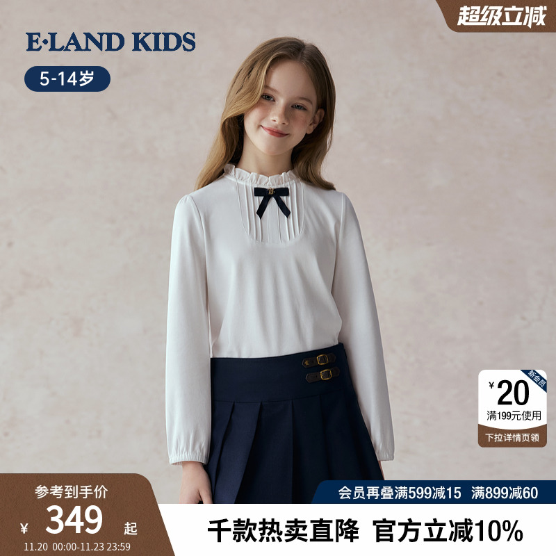 elandkids女童蝴蝶结长袖T恤