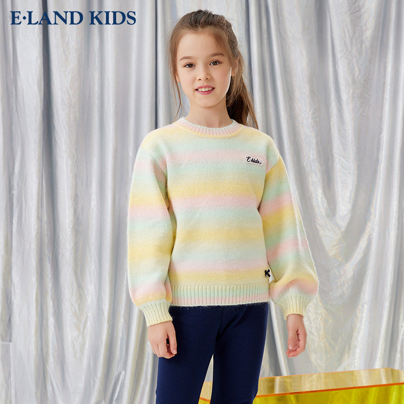 【博主同款】elandkids衣恋童装秋冬新品女童甜美撞色圆领毛衣