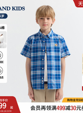 【100%棉】eland kids衣恋童装男童衬衫26年夏新品英伦风格子短袖