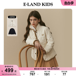 女童甜美美式 eland 新品 2024年春季 学院风翻领棉服 kids衣恋童装