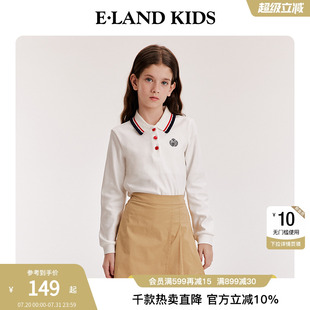 春秋条纹上衣翻领长袖 女童POLO衫 100%棉 T恤 elandkids衣恋童装