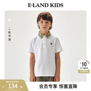 kids衣恋童装 夏季 eland 男童POLO衫 T恤 新品 撞色格纹领短袖