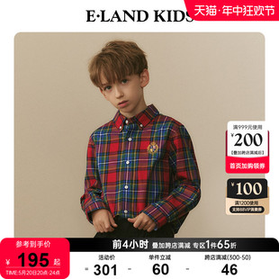 衬衫 学院风格 新品 eland 2024年春季 纹长袖 男童美式 kids衣恋童装