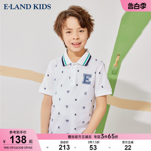 Polo衫 eland 夏男童学院风休闲可爱logo满印短袖 Kids衣恋童装 T恤