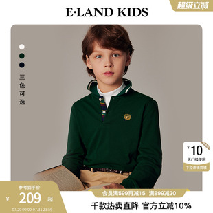 T恤 eland kids衣恋童装 男童POLO衫 春秋条纹翻领上衣徽章刺绣长袖