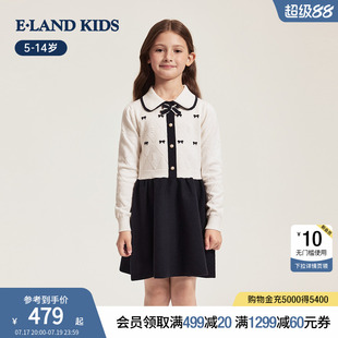 eland kids衣恋童装女童连衣裙26秋冬新品学院风甜美娃娃领针织裙