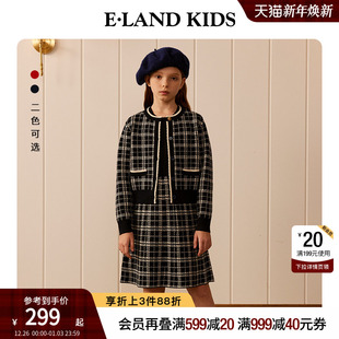 女童针织套装 kids衣恋童装 eland 春秋外套演出连衣裙 含绵羊毛