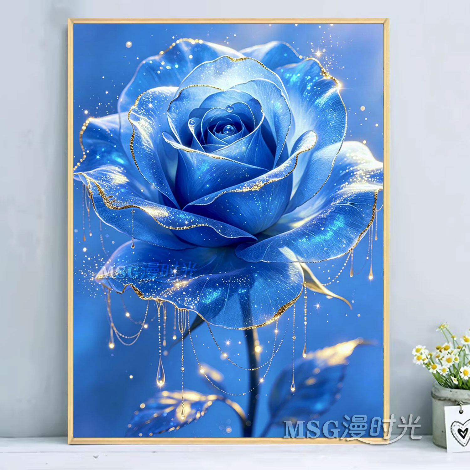 冰蓝玫瑰钻石画2026新款满钻线绣十字绣客厅卧室高级感手工贴钻画