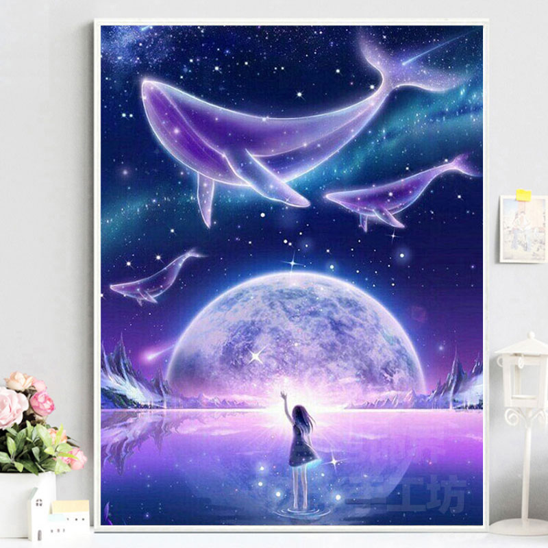梦幻星空女孩5d钻石画满钻新款卡通动漫简约十字绣线