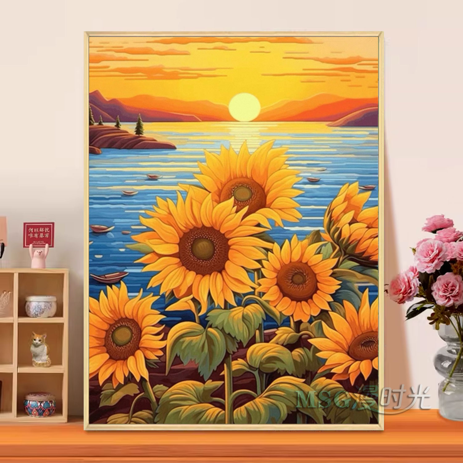 梵高向日葵5d钻石贴画新款治愈花卉餐厅diy粘钻十字绣满绣点砖秀