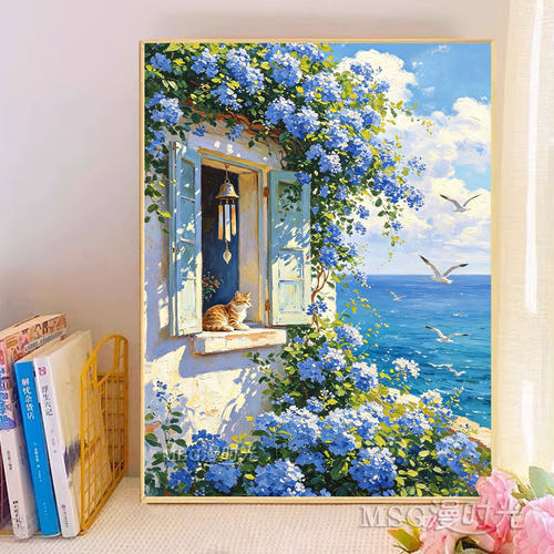 海边花房钻石画满钻2026新款高颜值客厅风景年轻人手工贴钻十字绣