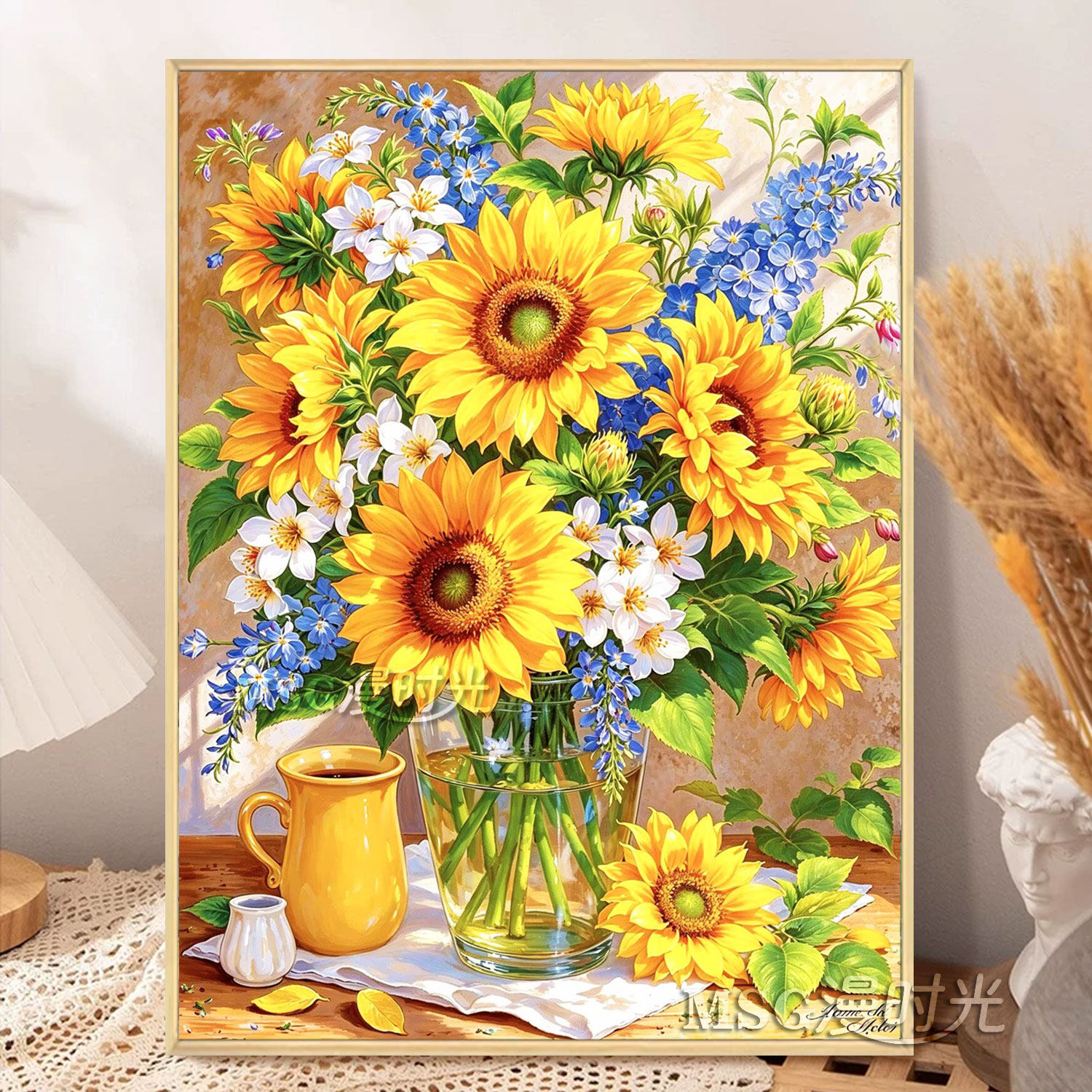 2026新款向日葵花瓶5d钻石画满钻客厅餐厅十字绣手工贴钻装饰挂画