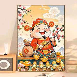 财神送福2025新款贴钻十字绣满钻客厅钻石画中式发财桃花砖石贴画