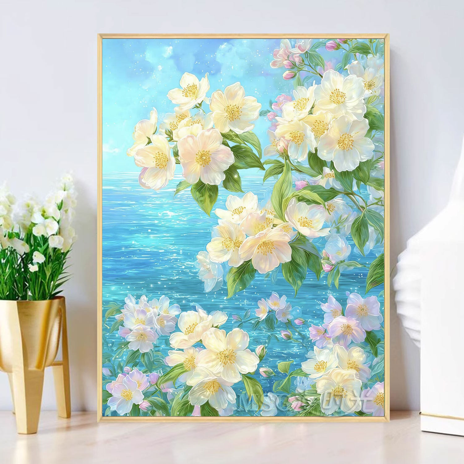 花栖蓝海钻石绣田园风景2026新款花卉清新年轻人手工高难度刺绣