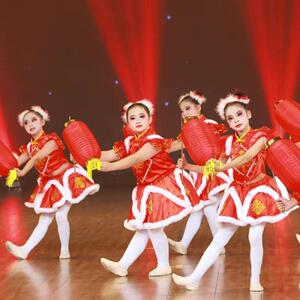 元旦儿童喜庆中国红演出服男女童幼儿园开门红灯笼打鼓表演服