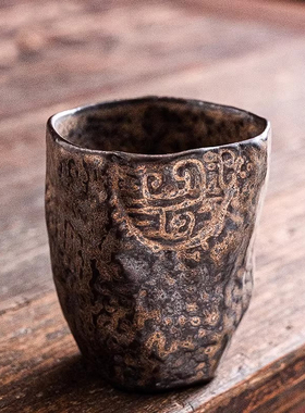 鎏金铁釉石纹茶杯主人杯大容量陶瓷喝茶杯中式复古品茗杯茶具客杯