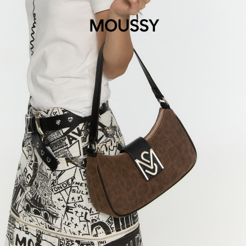 Moussy秋冬豹纹腋下包月牙包单肩包通勤女包