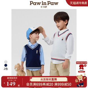 PawinPaw卡通小熊童装 男女童V领学院风针织马甲背心 25年春夏新款