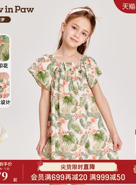 PawinPaw卡通小熊童装夏季女童度假风连衣裙可爱俏皮