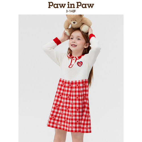 PawinPaw卡通小熊童装夏女童经典格纹连衣裙