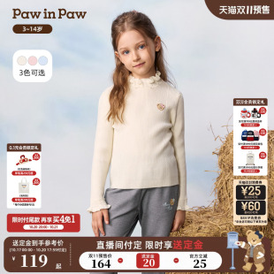【双11预售】PawinPaw卡通小熊童装26秋新款女童荷叶边针织衫毛衣