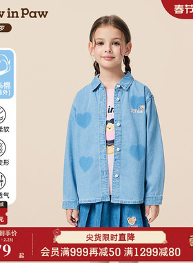 【商场同款】PawinPaw卡通小熊童装25年秋季新款女童牛仔长袖衬衫