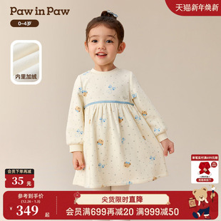 新款 25年冬季 PawinPaw卡通小熊童装 女宝宝连衣裙加绒 商场同款