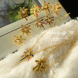 螺钿烟花耳钉925银针项链耳饰非遗贝壳片送礼送人非遗套装