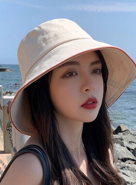 显脸小网红渔夫帽子女夏季新款小沿遮脸遮阳防晒帽防紫外线太阳帽