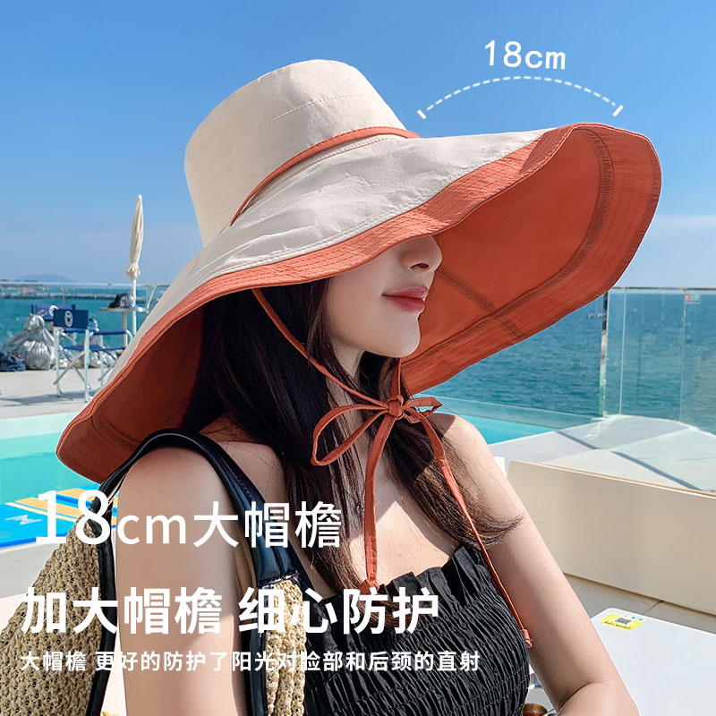 18超大帽檐遮脸双面渔夫帽女夏季韩版遮阳防晒防紫外线太阳帽子女