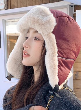 雷锋帽女冬季加厚保暖护耳帽东北电动车防风雪骑车帽棉帽子反光条
