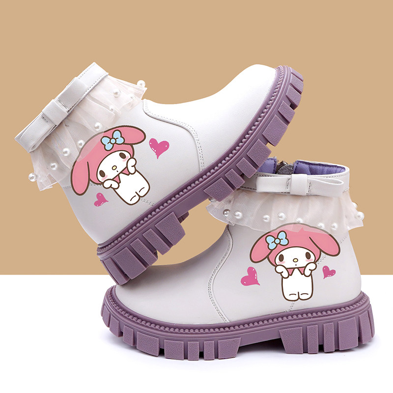 女童马丁靴真皮软底短靴加绒保暖棉靴库洛米公主靴2025秋冬新款