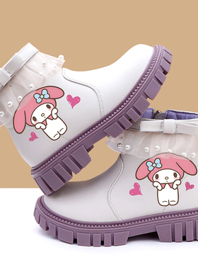 女童马丁靴真皮软底短靴加绒保暖棉靴库洛米公主靴2025秋冬新款